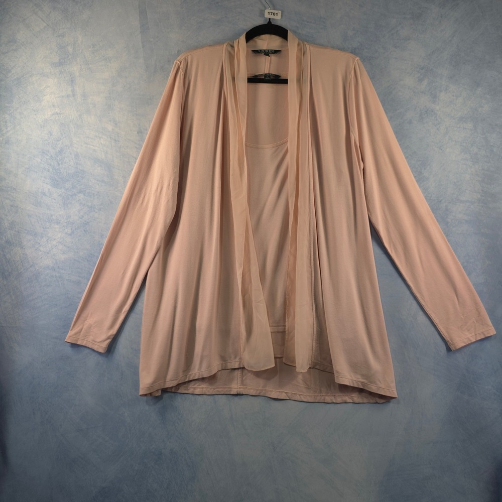 Lauren Ralph Lauren Womens Blush Pink Cardigan and Tank Top Twin‎ Set Size L